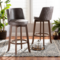 Baxton Studio RDC782SW-GreyWalnut-BS-2PC Set Baxton Studio Adams Modern Transitional Distressed Grey Fabric Upholstered and Walnut Brown Finished Wood 2-Piece Bar Stool Set